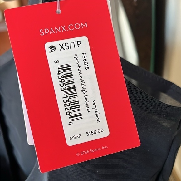 Brand New Spanx Open-Bust Mid-Thigh Bodysuit Very Black Slimming Shapewear - Picture 6 of 15